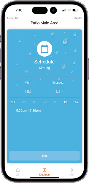 aerMist app for scheduling and controlling misting systems