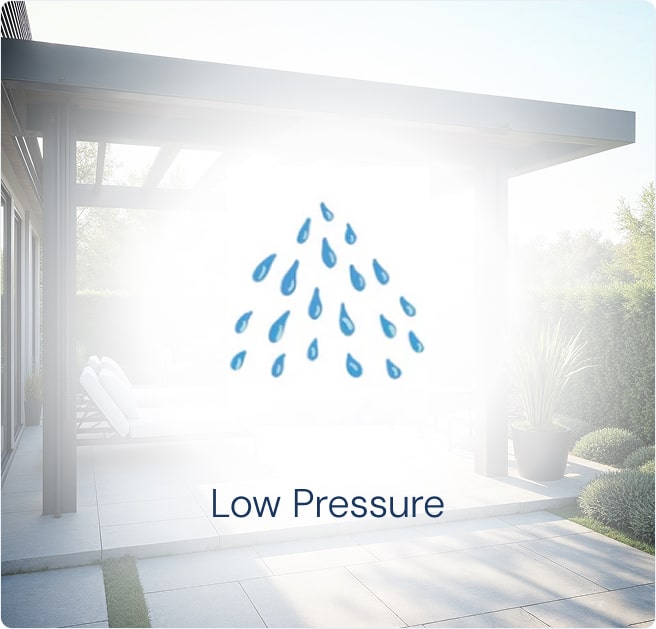 Low pressure misting with large droplets and excess dampness