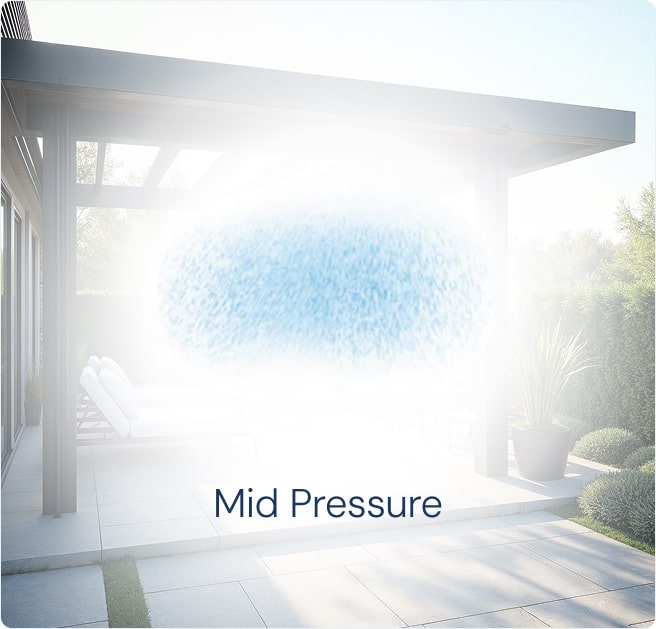 Mid pressure misting with partial cooling and noticeable wetness