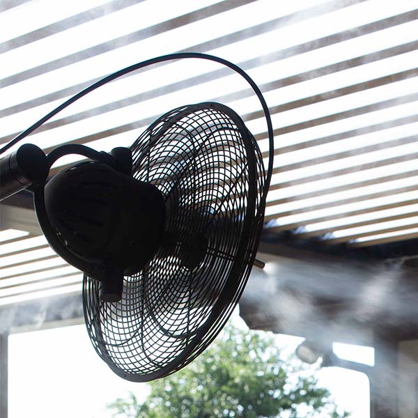 <p>You can turn outdoor-rated fans into high-pressure misting fans by adding misting nozzles. You can use misting rings or plastic tubing with fittings that have nozzle ports.</p>
<p>Misting rings work with 18-inch fans or larger. For plastic tubing, use straight and end fittings with nozzle ports to attach the nozzles.</p>
<p>Secure the misting ring or tubing with zip ties. Smaller fans should have 2-3 nozzles, while larger fans can have more.</p>
's 2. image